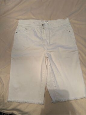 FDJ White Frayed Hem Denim Bermuda Shorts